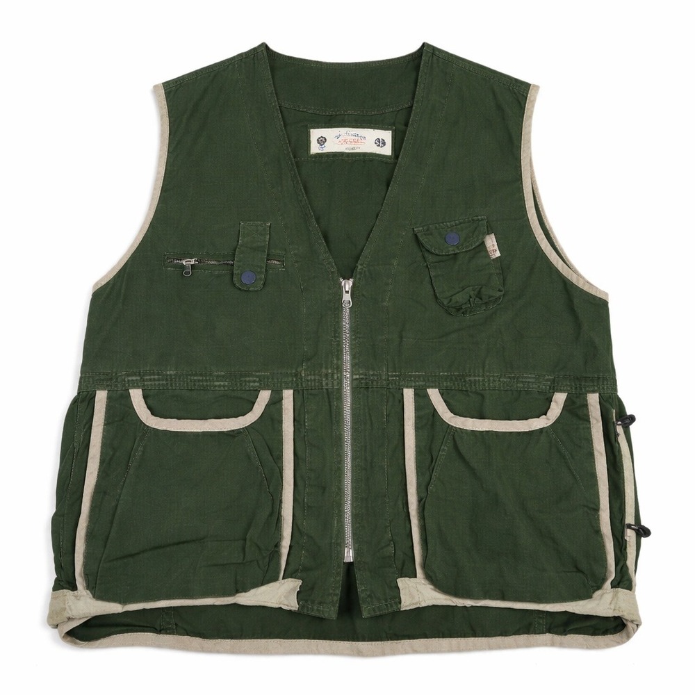 Oil Company Cotton Vest – L Green Multi-Pocket Utility Made in Italy